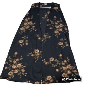 LULAROE women's long cover up in navy blue with beautiful floral design in Sz L.